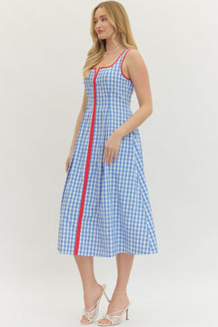 Contrast Trim Gingham Midi Dress - Lush Lemon - Women&