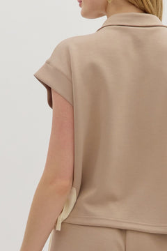 Contrast Zip Knit Top W/Side Slits - Lush Lemon - Women&
