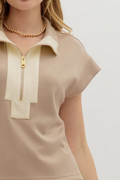 Contrast Zip Knit Top W/Side Slits - Lush Lemon - Women&