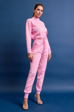 Cozy Chic High Neck Knit Jogger Set - Lush Lemon - Women&