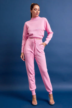 Cozy Chic High Neck Knit Jogger Set - Lush Lemon - Women&