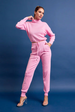 Cozy Chic High Neck Knit Jogger Set - Lush Lemon - Women&