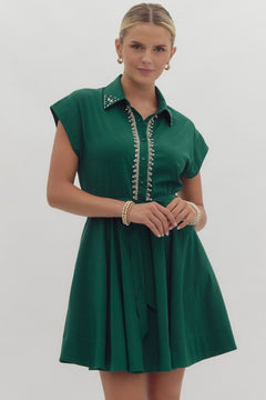 Crystal Embellished Belted Mini Dress - Lush Lemon - Women&