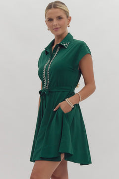 Crystal Embellished Belted Mini Dress - Lush Lemon - Women&