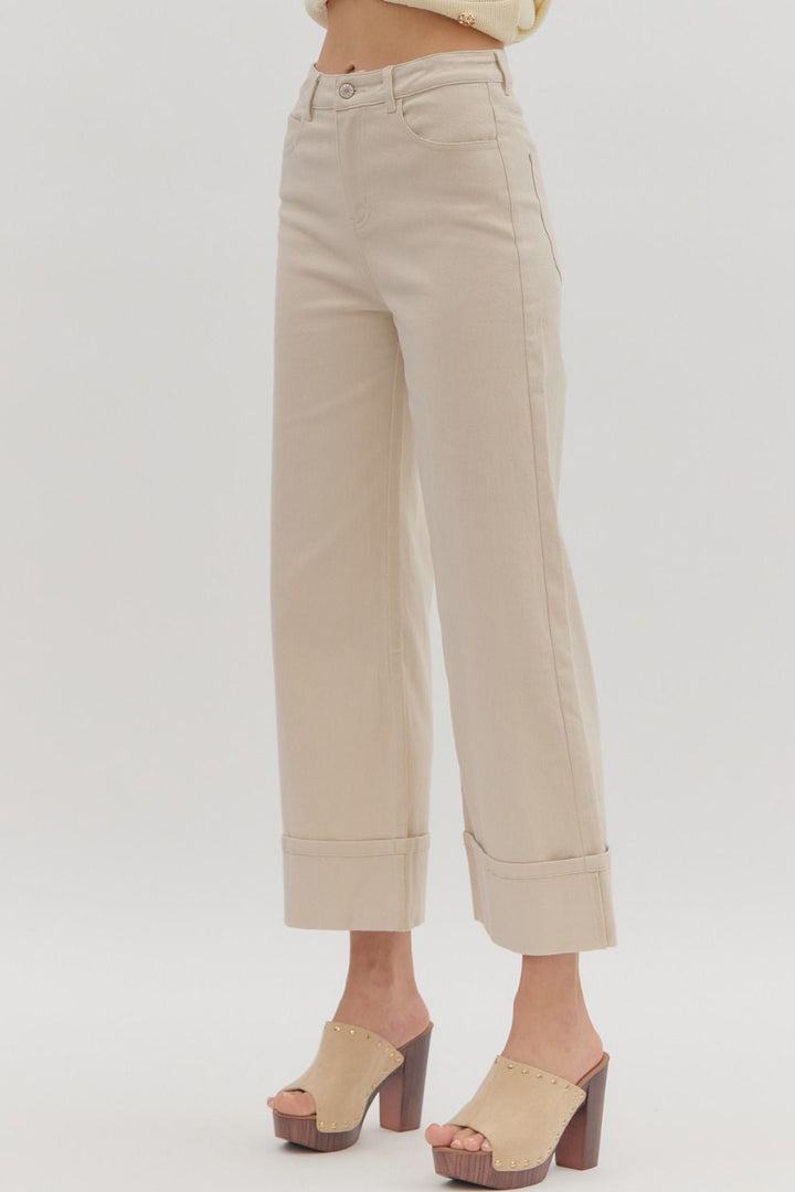 Cuffed Stretch Ankle Pant - Lush Lemon - Women's Clothing - Entro - 35233881068477