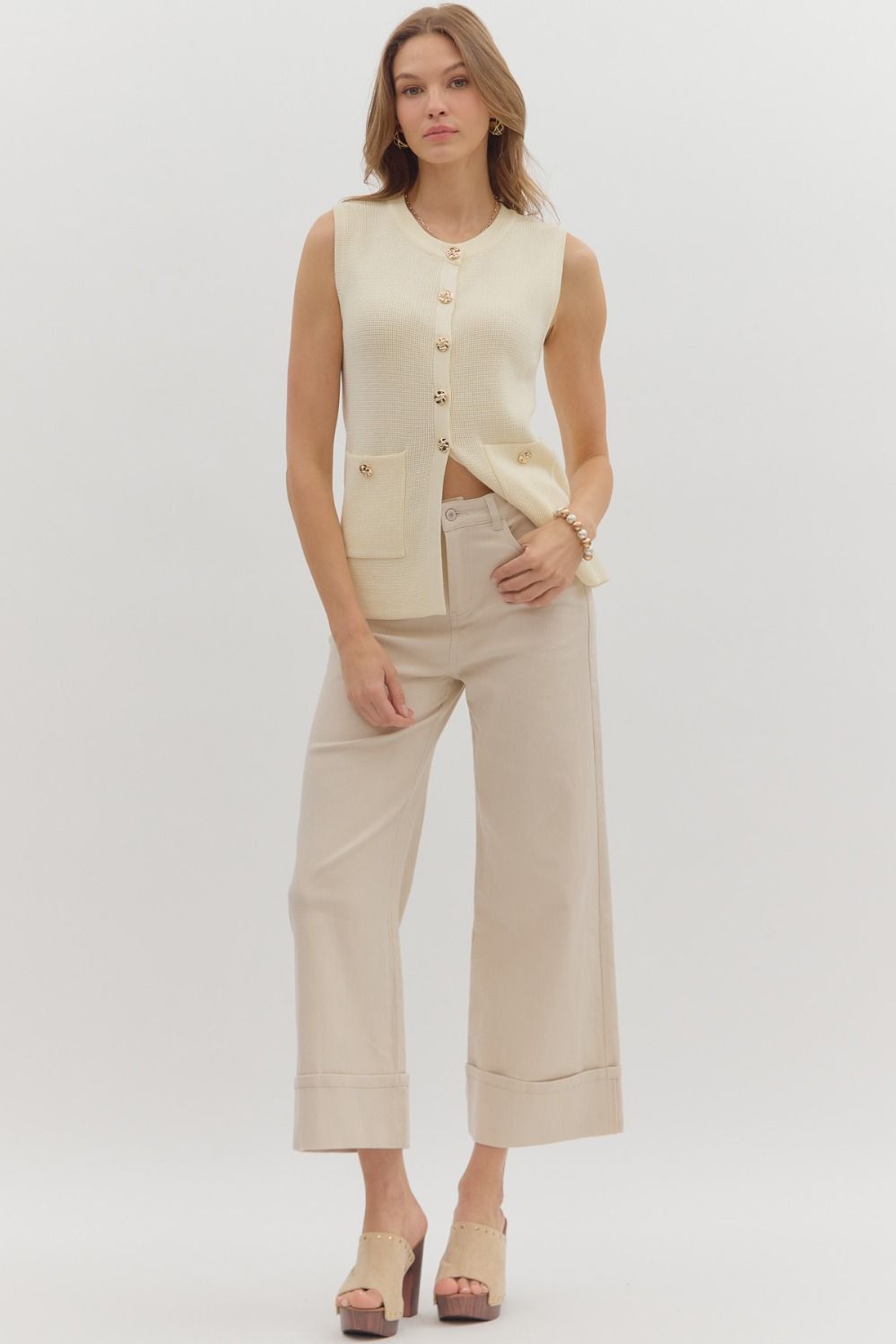 Cuffed Stretch Ankle Pant - Lush Lemon - Women's Clothing - Entro - 35233881068477
