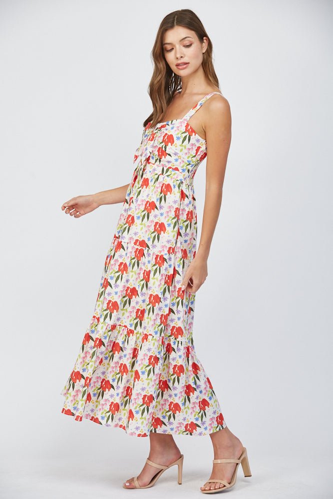 Cut Out Tie Front Maxi Dress - Lush Lemon - Women's Clothing - Fate By LFD - 28109251025949