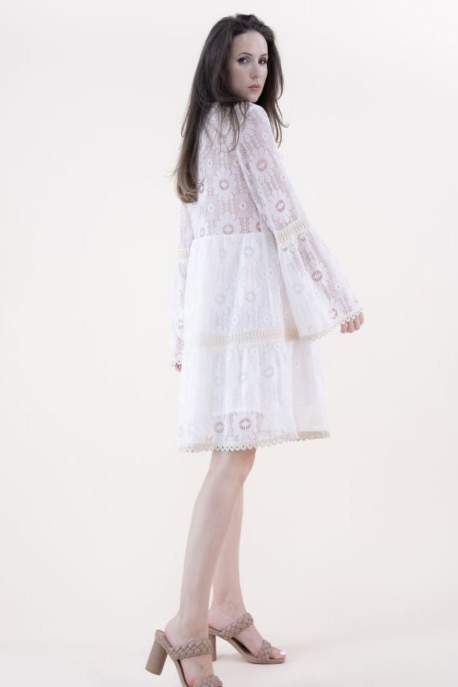Daisy Lace & Crochet Trumpet Sleeve Dress - Lush Lemon - Women's Clothing - Original - 91851091036637
