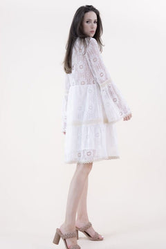 Daisy Lace &amp; Crochet Trumpet Sleeve Dress - Lush Lemon - Women&