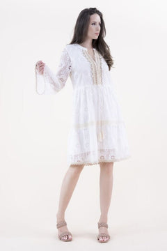 Daisy Lace &amp; Crochet Trumpet Sleeve Dress - Lush Lemon - Women&