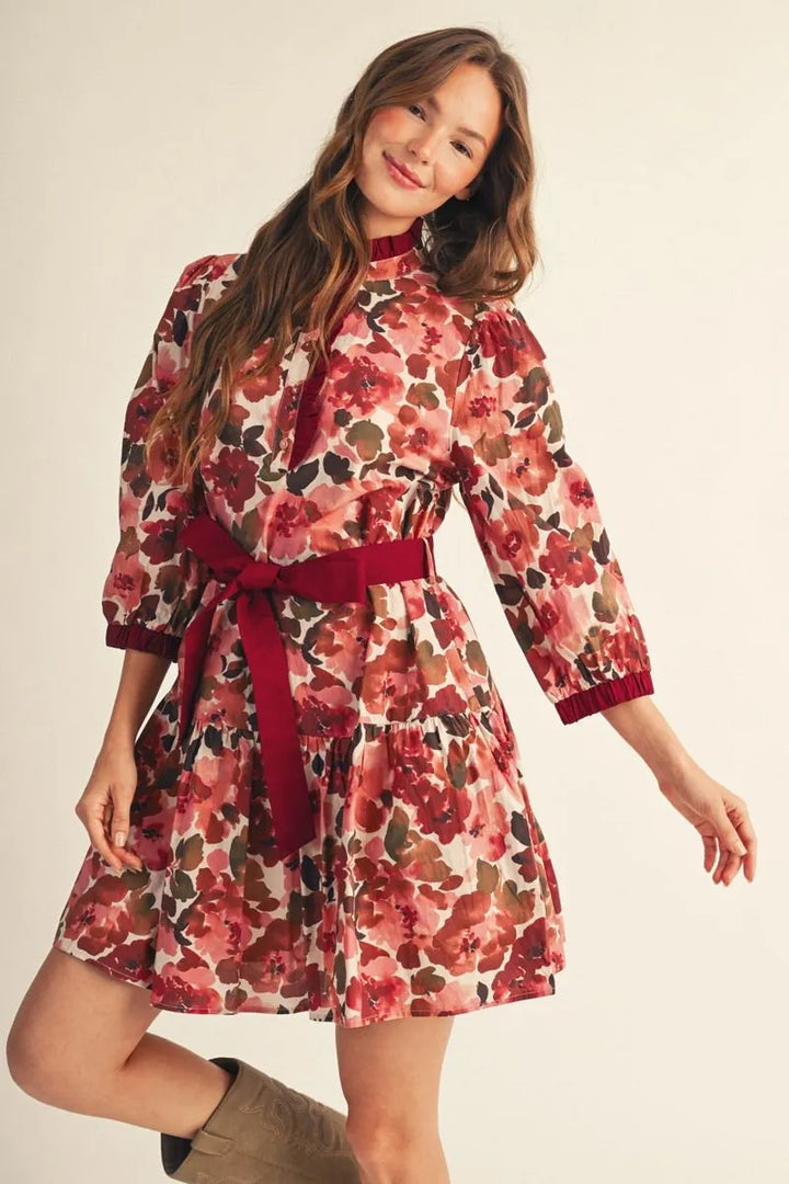 Floral Tie Waist Mini Dress