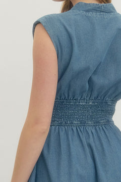 Denim Zip Front Mini Dress - Lush Lemon - Women&