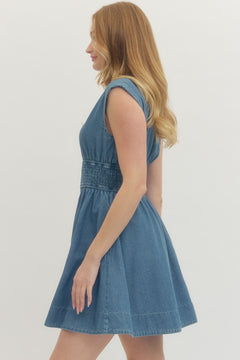 Denim Zip Front Mini Dress - Lush Lemon - Women&