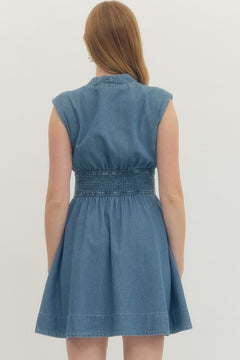 Denim Zip Front Mini Dress - Lush Lemon - Women&