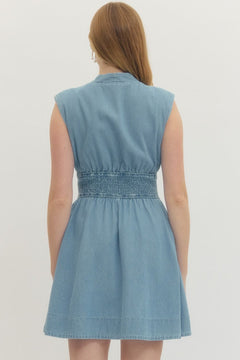 Denim Zip Front Mini Dress - Lush Lemon - Women&