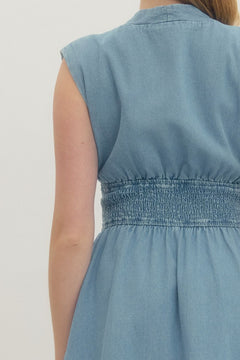 Denim Zip Front Mini Dress - Lush Lemon - Women&