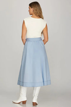 Drop Sleeve Midi Dress with Waist Tie - Lush Lemon - Women&