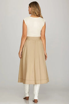 Drop Sleeve Midi Dress with Waist Tie - Lush Lemon - Women&