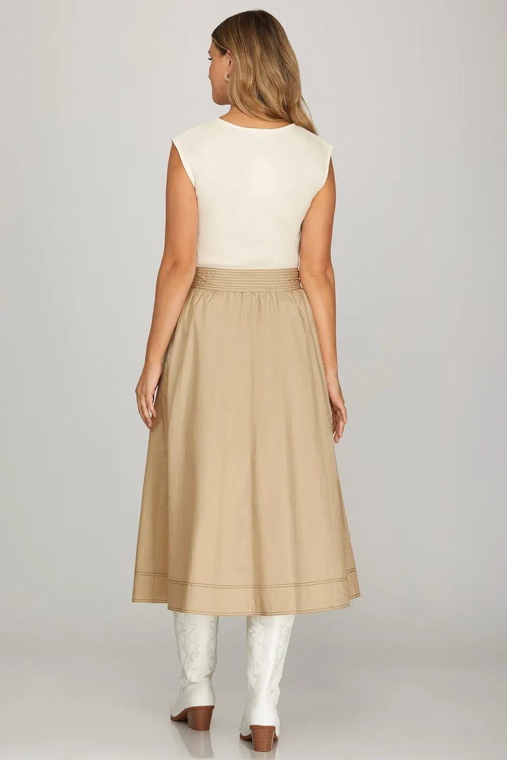 Drop Sleeve Midi Dress with Waist Tie - Lush Lemon - Women's Clothing - She + Sky - 13068681317597