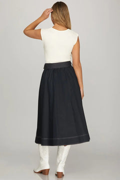 Drop Sleeve Midi Dress with Waist Tie - Lush Lemon - Women&