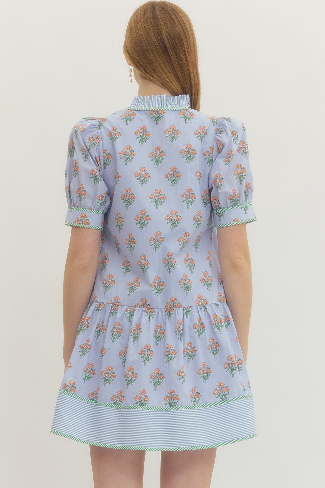 Drop Waist Floral Print Mini Dress - Lush Lemon - Women's Clothing - Entro - 21203341009661