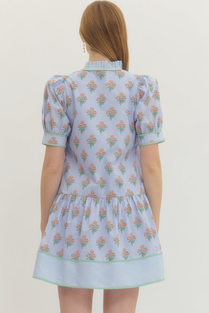 Drop Waist Floral Print Mini Dress - Lush Lemon - Women's Clothing - Entro - 21203341009661