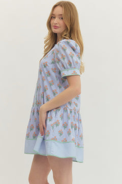 Drop Waist Floral Print Mini Dress - Lush Lemon - Women&