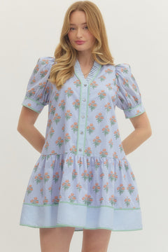 Drop Waist Floral Print Mini Dress - Lush Lemon - Women&