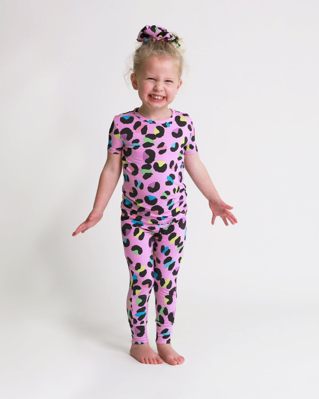 Electric Leopard Short Sleeve Pajama - Lush Lemon - Children's Clothing - Posh Peanut - 196137339233