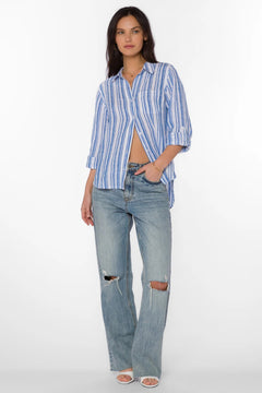 Elisa Blue Stripe Shirt - Lush Lemon - Women&