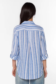 Elisa Blue Stripe Shirt - Lush Lemon - Women&