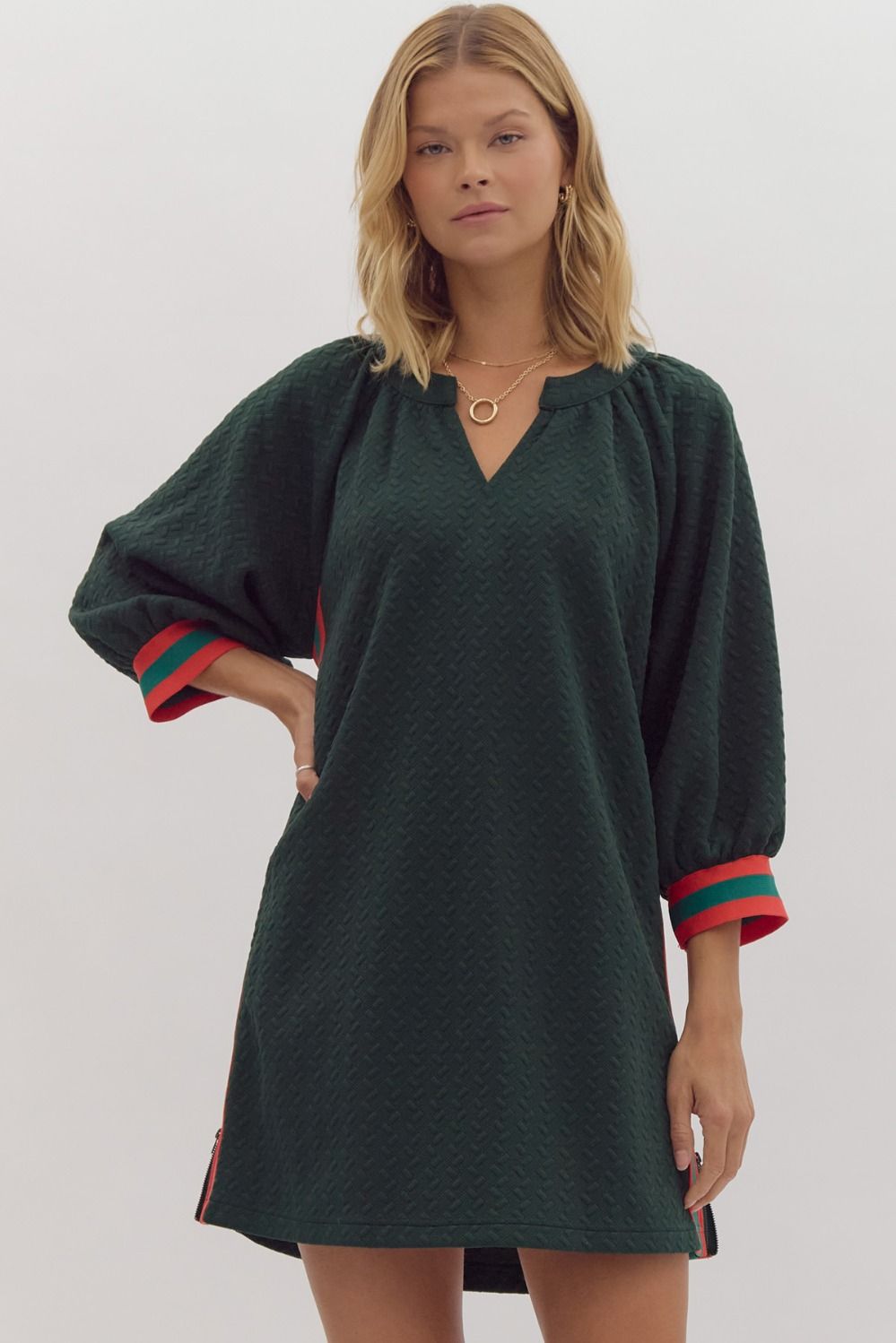 Embossed Raglan Pullover Mini Dress W/Zip - Entro - Lush Lemon Embossed Raglan Pullover Mini Dress W/Zip - Entro - Lush Lemon