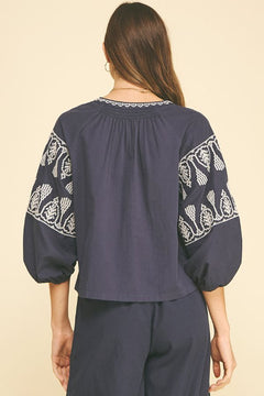 Embroidered Detail Blouse Top - Lush Lemon - Women&