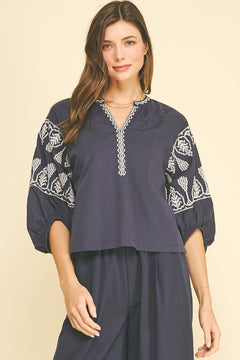 Embroidered Detail Blouse Top - Lush Lemon - Women&