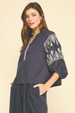 Embroidered Detail Blouse Top - Lush Lemon - Women&
