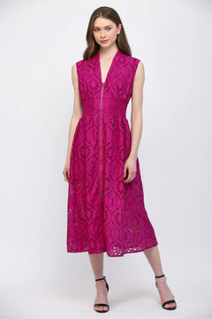 Embroidered Eyelet Lace Midi Dress - Lush Lemon - Women&