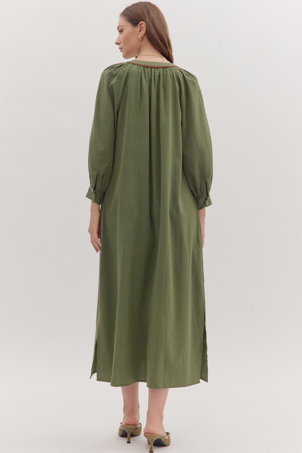 Embroidered Floral Maxi Dress W/Contrast Trim - Lush Lemon - Women's Clothing - Entro - 78174771339485