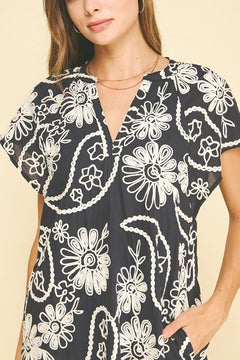 Embroidered Floral Mini Dress - Lush Lemon - Women&