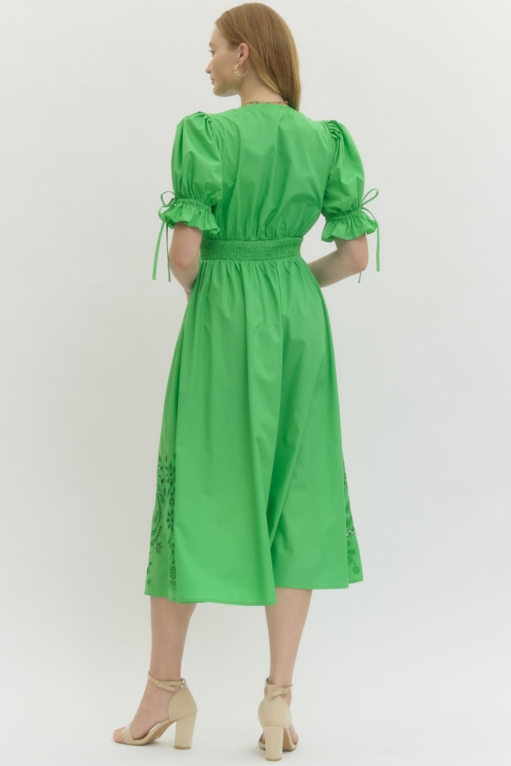 Embroidered Hem Zip Front Midi Dress - Entro