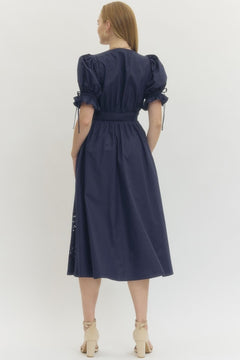 Embroidered Hem Zip Front Midi Dress - Lush Lemon - Women&