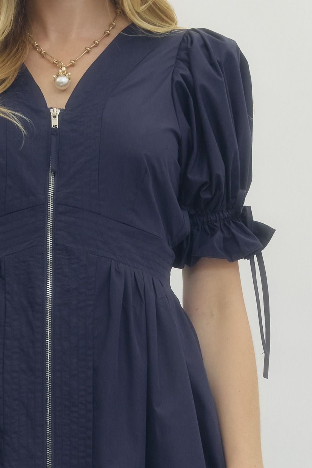 Embroidered Hem Zip Front Midi Dress - Lush Lemon - Women's Clothing - Entro - 