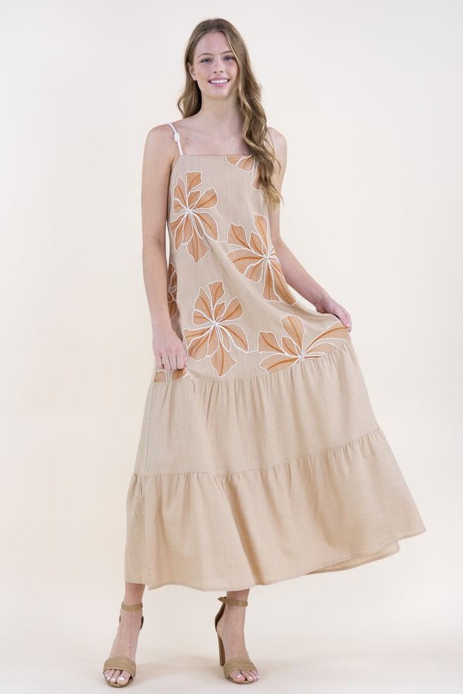 Embroidered Petals Tiered Maxi Dress - Lush Lemon - Women's Clothing - Original - 62273471084061