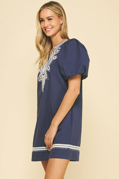 Embroidered Puff Sleeve Mini Dress - Lush Lemon - Women&