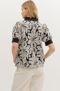 Embroidered Puff Sleeve Pullover Top W/Pleated Collar - Lush Lemon - Women&