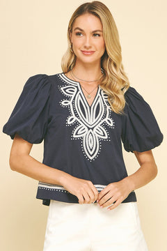 Embroidered Puff Sleeve Top - Lush Lemon - Women&