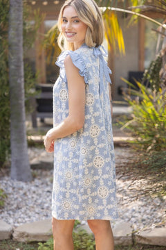 Embroidered Ruffle Tie Back Dress - Lush Lemon - Women&