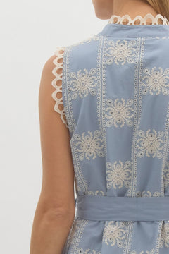 Embroidered Sleeveless Mini Dress W/Tie - Lush Lemon - Women&