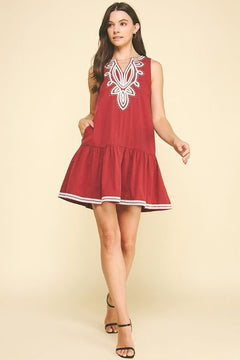 Embroidered Sleeveless Tiered Mini Dress - Lush Lemon - Women&