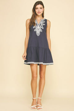 Embroidered Sleeveless Tiered Mini Dress - Lush Lemon - Women&