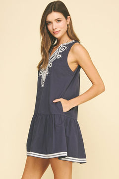 Embroidered Sleeveless Tiered Mini Dress - Lush Lemon - Women&